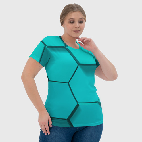 Женская футболка 3D Большие бирюзовые соты, цвет 3D печать - фото 6