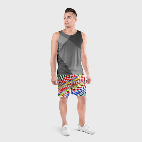 Мужские шорты спортивные Разноцветная оптическая иллюзия, цвет 3D печать - фото 4