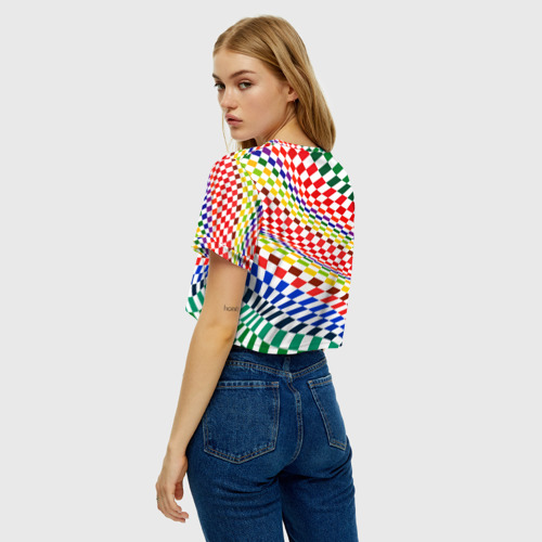Женская футболка Crop-top 3D Разноцветная оптическая иллюзия, цвет 3D печать - фото 5