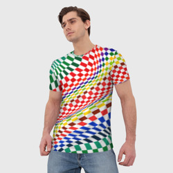 Мужская футболка 3D Разноцветная оптическая иллюзия - фото 2