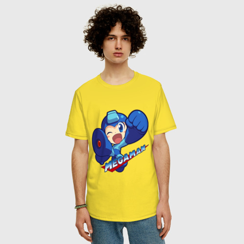 Мужская футболка хлопок Oversize с принтом Мегамен - Рокмен, фото на моделе #1