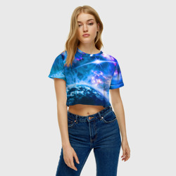 Женская футболка Crop-top 3D Космос - планета и яркая звезда - фото 2
