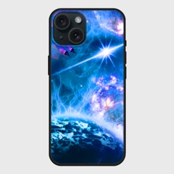 Чехол силиконовый для Apple iPhone 15 матовый Космос - планета и яркая звезда