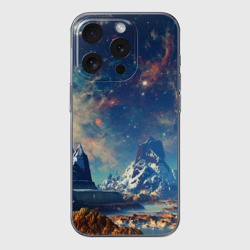 Чехол для iPhone 15 Pro Max силиконовый с защитой камеры Горы и бескрайний космос