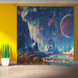 Фотошторы с принтом Горы и бескрайний космос для любого человека, вид спереди №3. Цвет основы: габардин