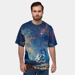 Мужская футболка oversize 3D Горы и бескрайний космос - фото 2
