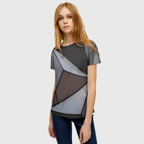 Женская футболка 3D Металлическая геометрическая броня, цвет 3D печать - фото 3