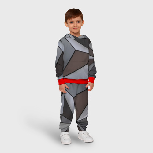 Детский костюм с толстовкой 3D Металлическая геометрическая броня, цвет красный - фото 3