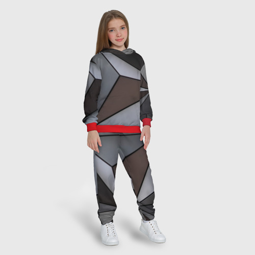 Детский костюм с толстовкой 3D Металлическая геометрическая броня, цвет красный - фото 5