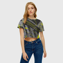 Женская футболка Crop-top 3D Серо-зеленая абстракция - фото 2