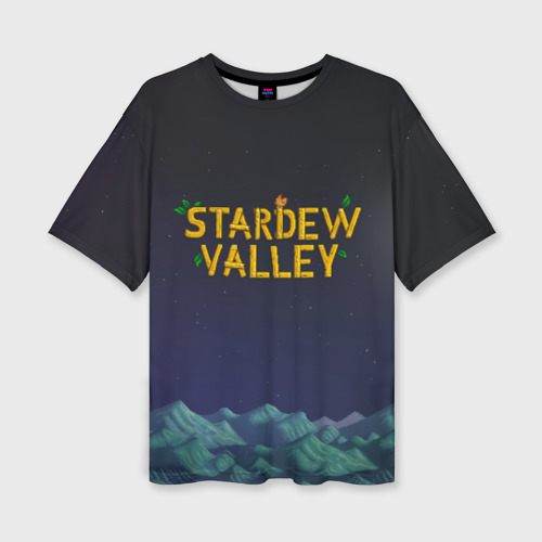 Женская футболка оверсайз с принтом Ночь в Stardew Valley, вид спереди №1