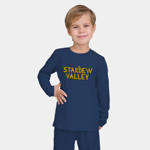 Детская пижама с лонгсливом хлопок Stardew Valley logo, цвет темно-синий - фото 3