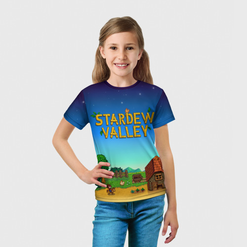 Детская футболка 3D с принтом Мой дом в Stardew Valley, вид сбоку #3