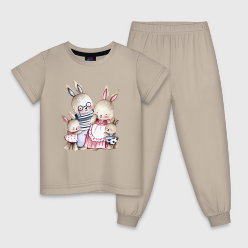 Детская пижама хлопок с принтом Семья зайцев, вид спереди #2