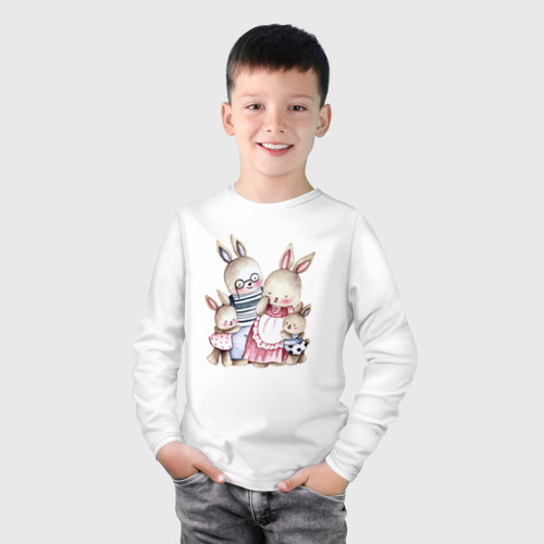 Детский лонгслив хлопок с принтом Семья зайцев, фото на моделе #1