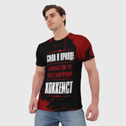 Мужская футболка 3D Хоккеист - сила в правде на темном фоне - фото 2