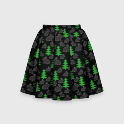 Черный водяной кролик и елка паттерн – Детская юбка-солнце 3D с принтом купить
