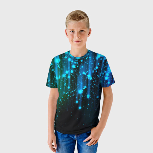 Детская футболка 3D с принтом Space - starfall, фото на моделе #1