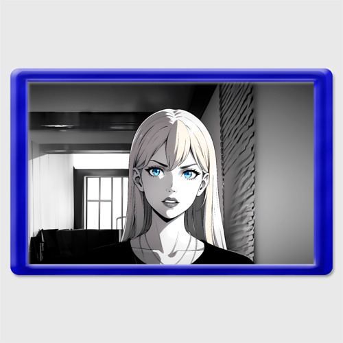 Магнит 45*70 Нейросеть - аниме блондинка, цвет синий