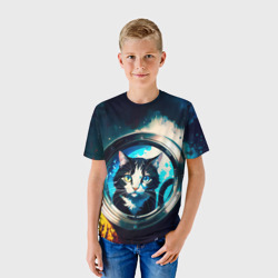Детская футболка 3D Нейросеть - кот в иллюминаторе - фото 2