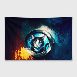 Флаг-баннер Нейросеть - кот в иллюминаторе