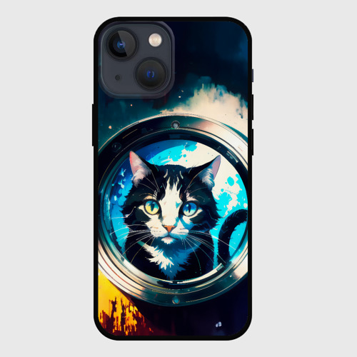 Чехол для iPhone 13 mini Нейросеть - кот в иллюминаторе