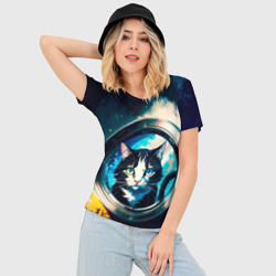 Женская футболка 3D Slim Нейросеть - кот в иллюминаторе - фото 2
