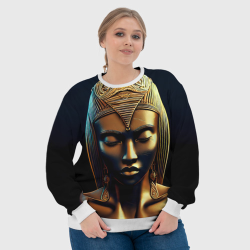 Женский свитшот 3D Нейросеть - золотая статуя египетской царицы, цвет 3D печать - фото 6
