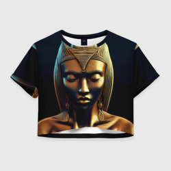 Женская футболка Crop-top 3D Нейросеть - золотая статуя египетской царицы