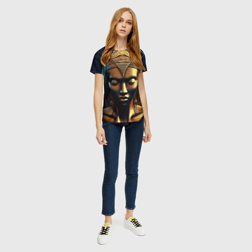 Женская футболка 3D Нейросеть - золотая статуя египетской царицы, цвет 3D печать - фото 5
