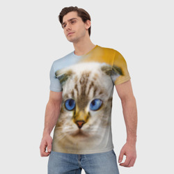 Мужская футболка 3D Кошка породы шотландская вислоухая косоглазая - фото 2