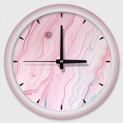 Розовые и голубые линии и краски – Настенные часы круглые с принтом купить