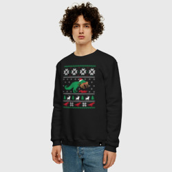 Мужской свитшот хлопок Новогодний тирекс кушает оленя - ugly sweater - фото 2