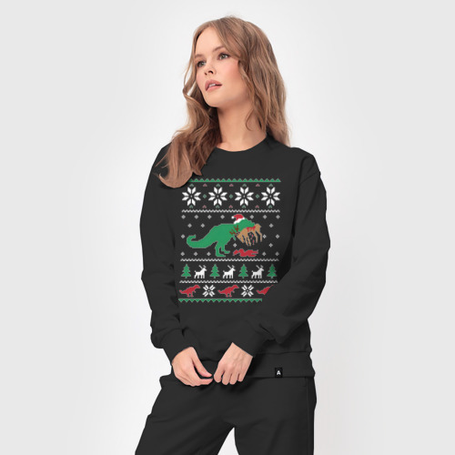 Женский костюм хлопок Новогодний тирекс - ugly sweater, цвет черный - фото 5