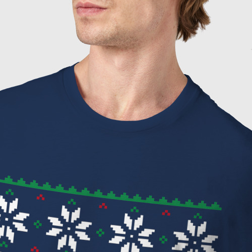 Мужская футболка хлопок Новогодний тирекс - ugly sweater, цвет темно-синий - фото 6