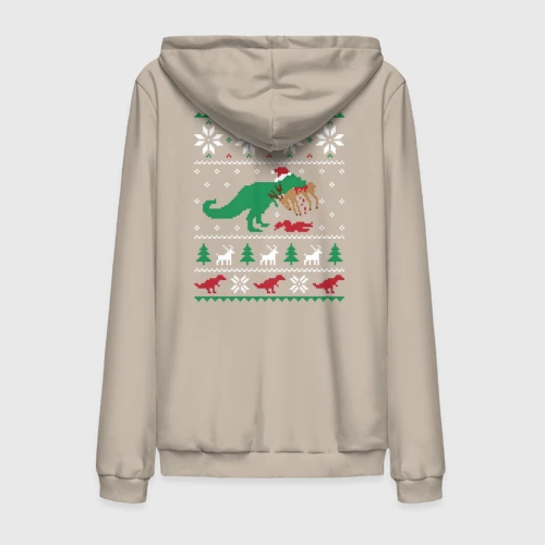 Мужская толстовка на молнии хлопок Новогодний тирекс кушает оленя - ugly sweater