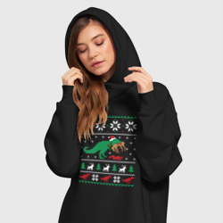 Платье-худи хлопок Новогодний тирекс - ugly sweater - фото 2