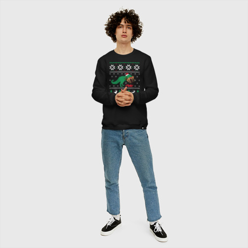 Мужской свитшот хлопок Новогодний тирекс - ugly sweater, цвет черный - фото 5