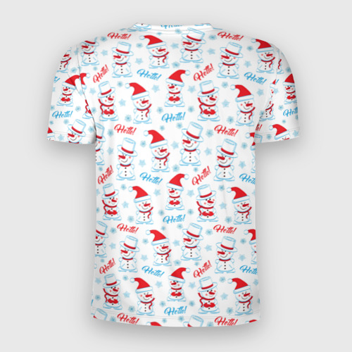 Мужская футболка 3D Slim с принтом Снеговики - hello, вид сзади #1
