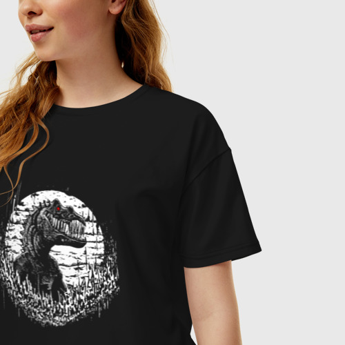Женская футболка хлопок Oversize Динозавр монстр, цвет черный - фото 3