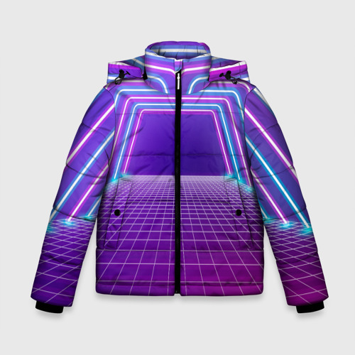 Зимняя куртка для мальчиков 3D с принтом Вход в неоновый портал, вид спереди #2