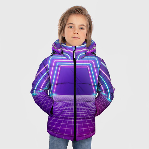 Зимняя куртка для мальчиков 3D с принтом Вход в неоновый портал, фото на моделе #1