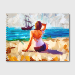 Альбом для рисования Нейросеть - картина девушка на пляже