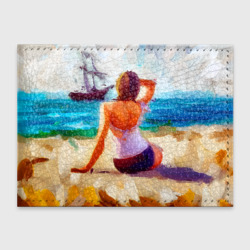 Обложка для студенческого билета Нейросеть - картина девушка на пляже