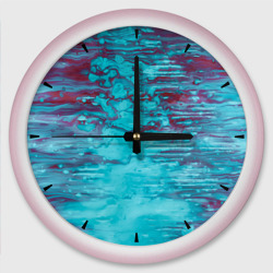 Светло-синие и красные краски – Настенные часы круглые с принтом купить