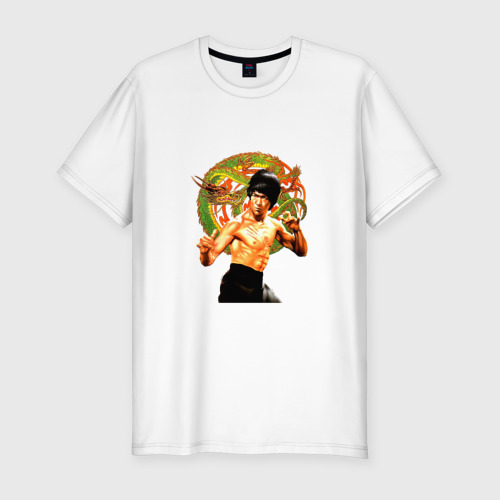 Мужская приталенная футболка из хлопка с принтом Bruce Lee kung fu, вид спереди №1