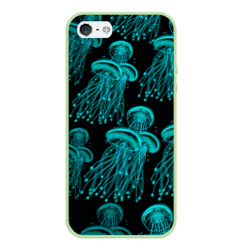 Чехол для iPhone 5/5S матовый Синие неоновые медузы 