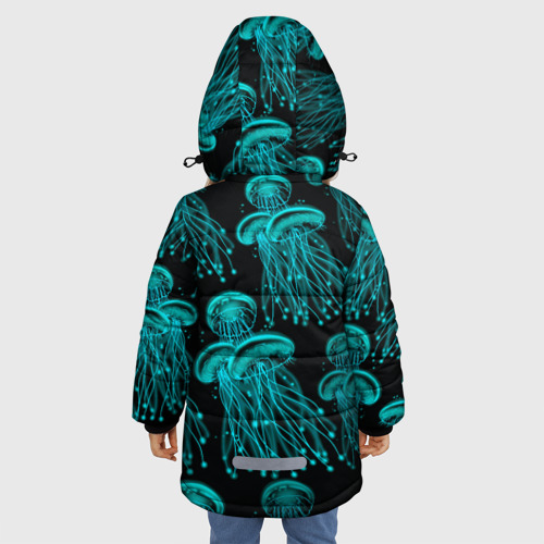 Зимняя куртка для девочек 3D Синие неоновые медузы , цвет черный - фото 4