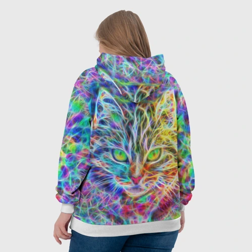 Женская толстовка 3D с принтом Абстрактный кот, вид сзади #2