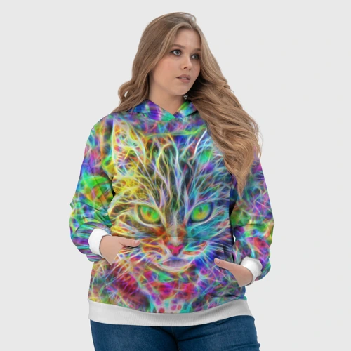 Женская толстовка 3D с принтом Абстрактный кот, фото #4